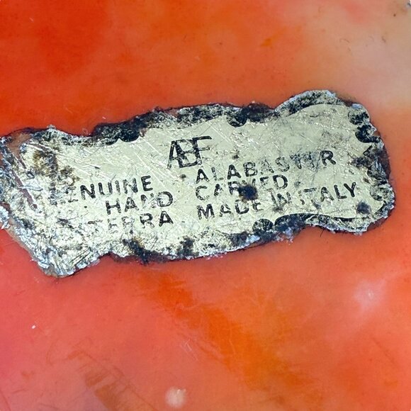 Vintage Orange Alabaster Ashtray / Cigar Rest Made in Italy 1970s ABF Tobacciana - Picture 4 of 9